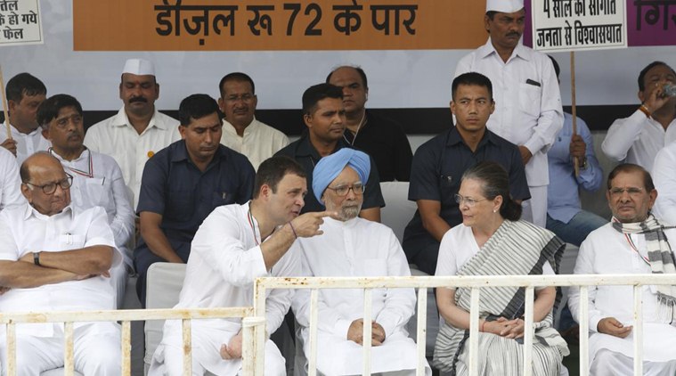 UPA chairperson Sonia Gandhi and former prime minister Manmohan Singh join Congress chief Rahul Gandhi in New Delhi for the nationwide shutdown on Monday